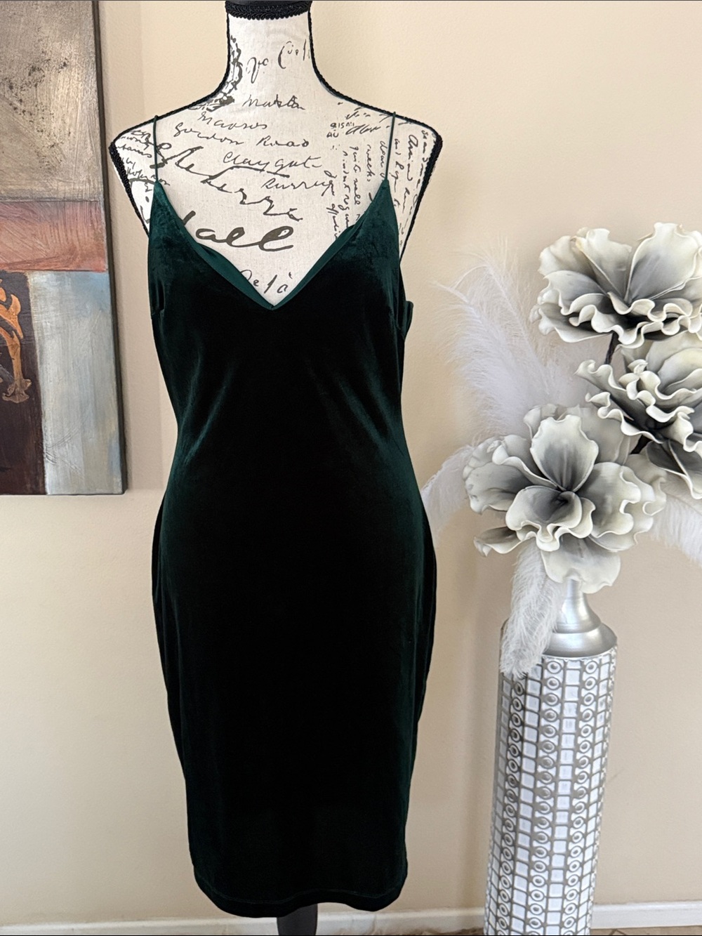 Sleeveless Velvet Slip Dress in Deep Green